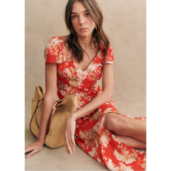 Sezane Alessia Dress Red Floral - Picture 2 of 7